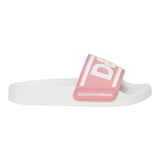 Dolce &amp; Gabbana Zweifarbige Gummi-Slides mit weiß/rosa Logo für Mädchen