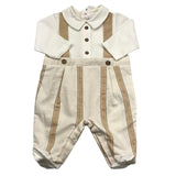 Barcellino Zweifarbiger Langarm-Strampler in Weiß/Beige für Neugeborene