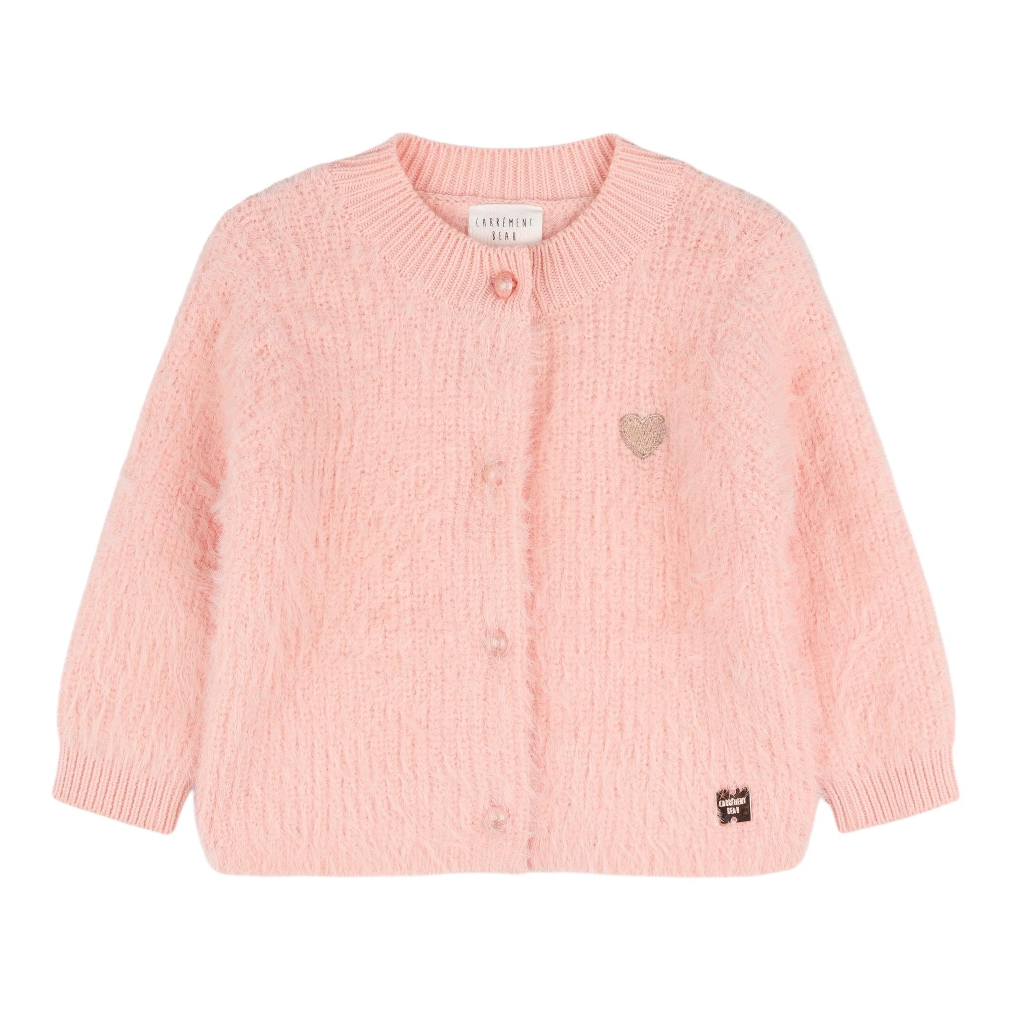 CARRE'MENT BEAU cardigan tinta unita con ricamo cuore Rosa per Neonata Y05268 ROSA CARRE'MENT BEAU 