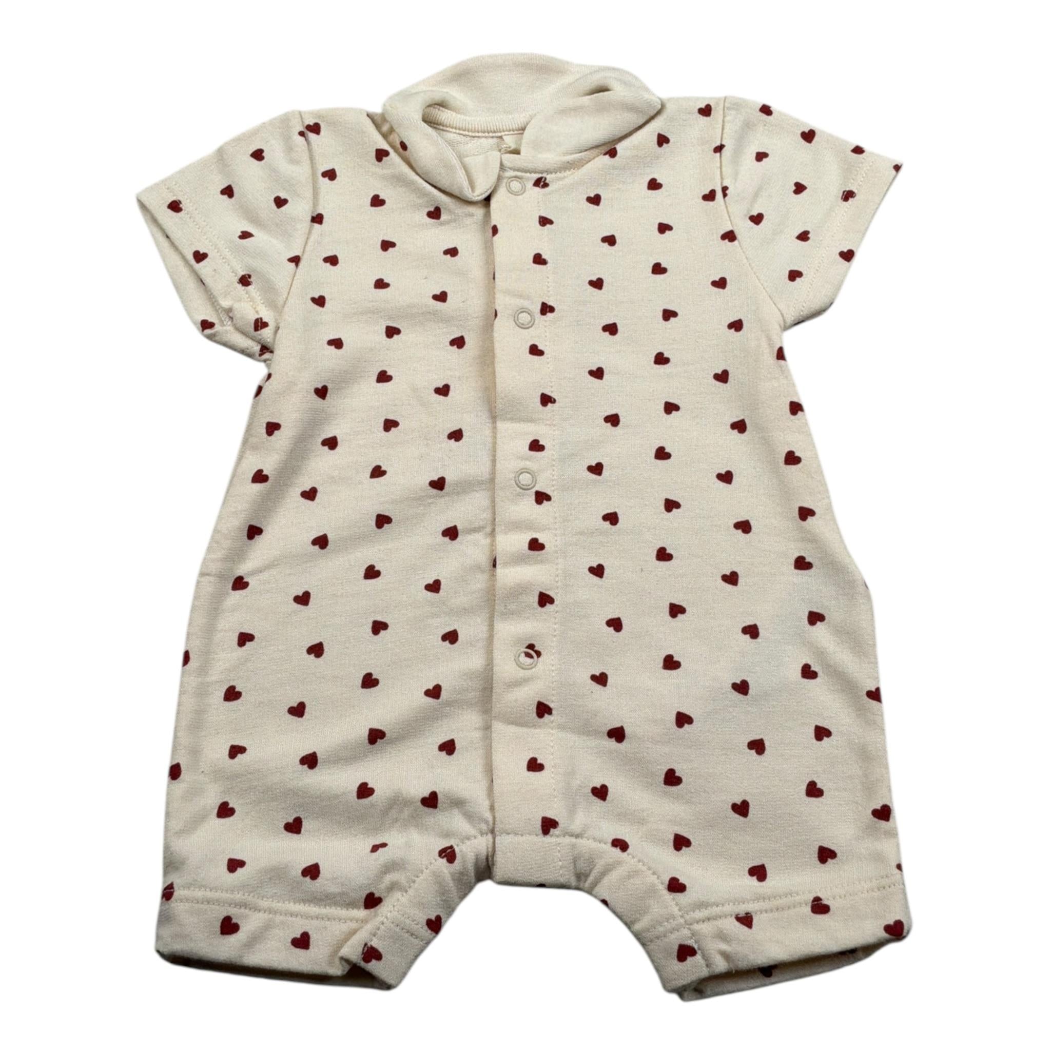 Petit Bateau Pagliaccetto Mezza Manica tinta unita Fantasia Cuori Beige per Neonata A09MW01420 BEIGE PETIT BATEAU 