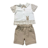 Marlu' Complete T-Shirt-Bermuda Zweifarbig Weiß/Beige Für Neugeborene