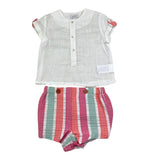 Yoedu Zweifarbiges Shirt-Short-Set Weiß/Rosa für Baby Mädchen