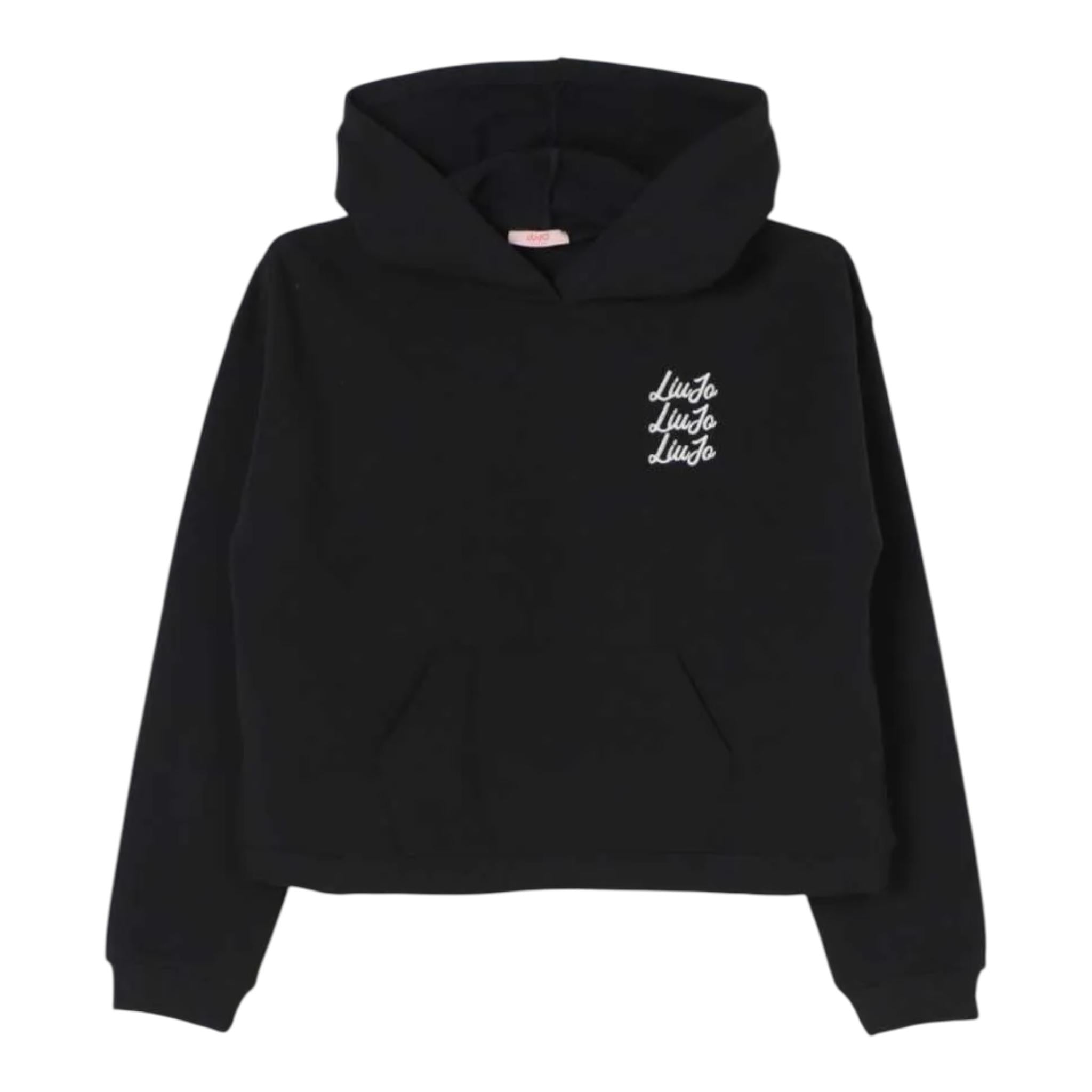 LIU JO felpa chiusa con cappuccio tinta unita con logo Nero per Bambina GF4052 NERO LIU JO 