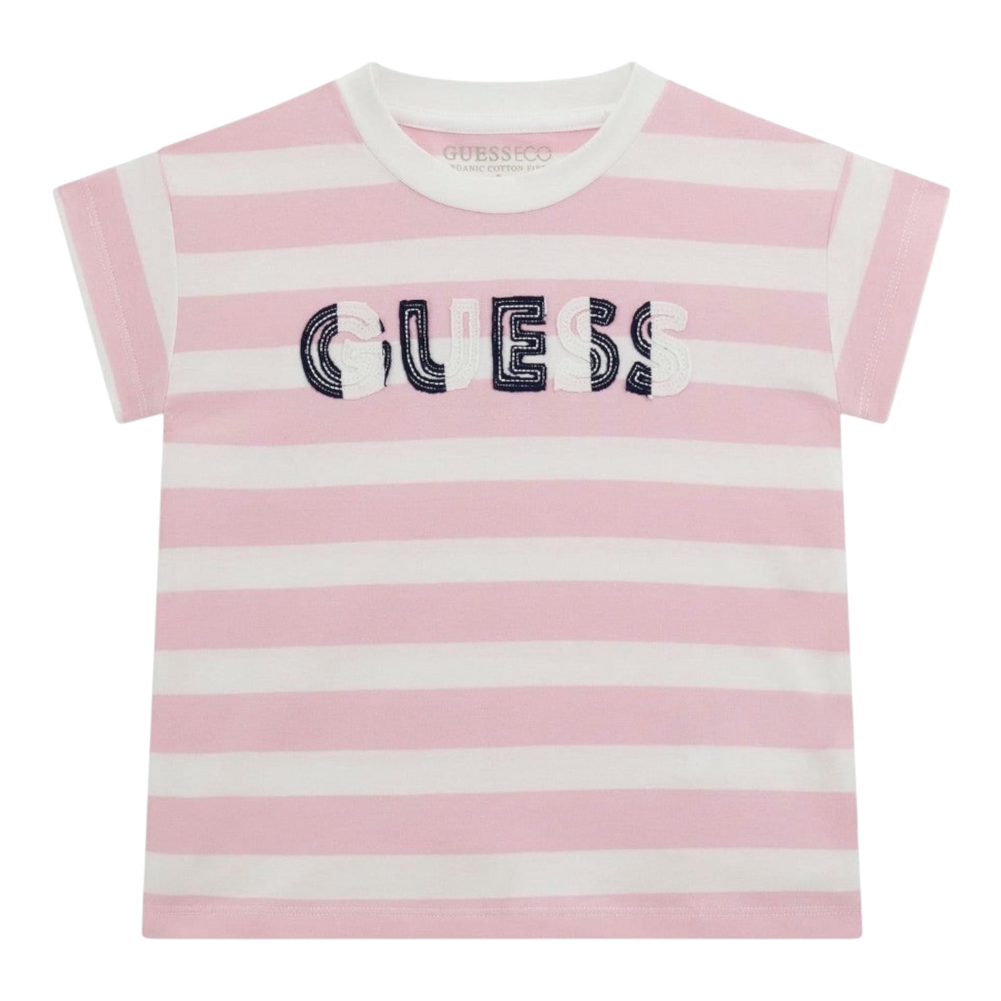 Guess T-Shirt Tinta Unita con Stampa E Fantasia A Righe per Bambina K5RI20K9 ROSA GUESS 