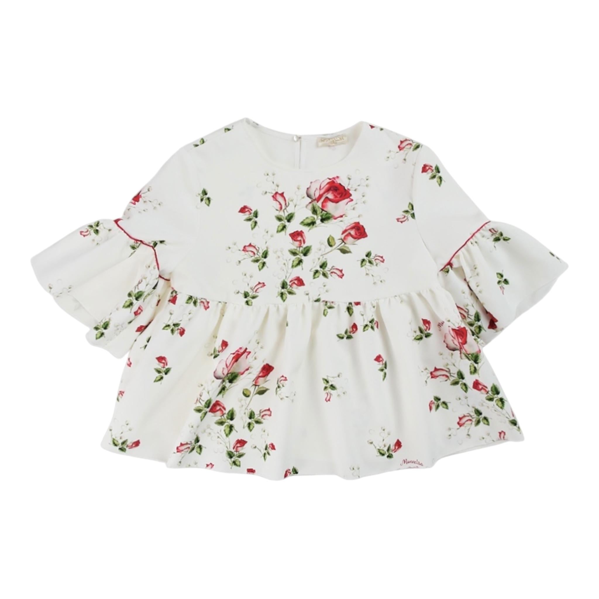 Monnalisa Camicia Manica Lunga Tinta Unita Stampe Rose per Bambina 717302 PANNA MONNALISA 