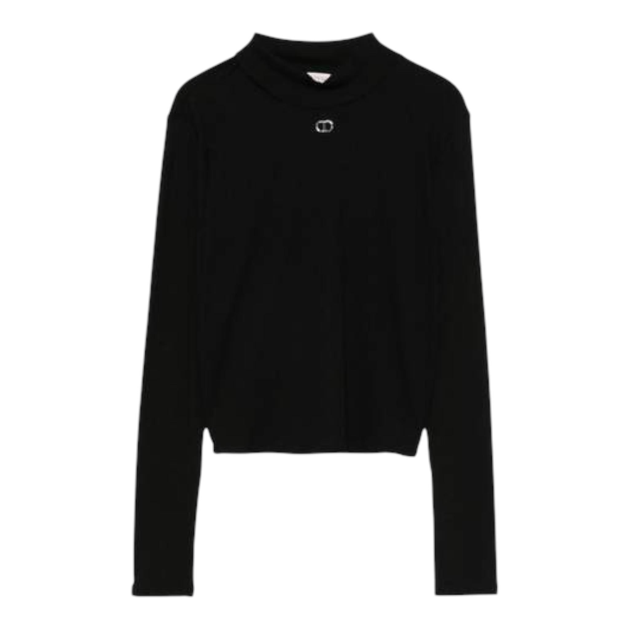 TWINSET shirt mezzo collo tinta unita con logo Nero per Bambina 242GJ243 NERO TWINSET 