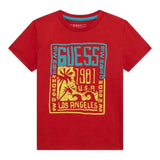 Guess T-Shirt Gircollo Tinta Unita con Stampa per Neonato N5GI16K8HM4 ROSSO GUESS 