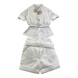 Baby A. Komplett 4-teilig Shirt-Body-Weste-Bermuda-Fliege Weiß für Neugeborene