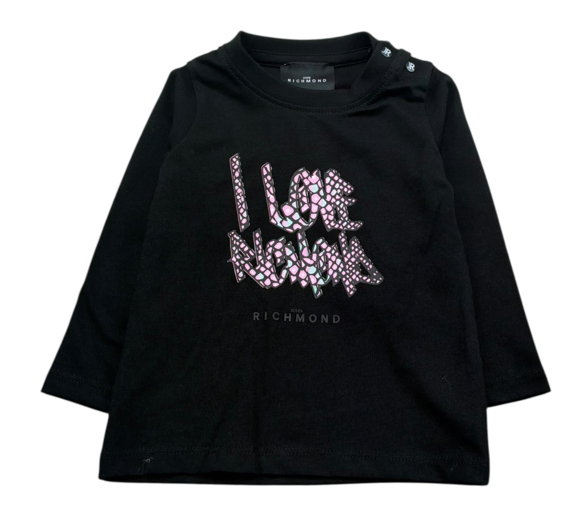 John Richmond Shirt Girocollo Tinta Unita con Logo per Neonata RIP26048TS NERO JOHN RICHMOND 