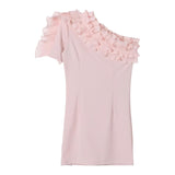 Patrizia Pepe One-Shoulder-Kleid, einfarbig, mit rosa Rüschen für Mädchen