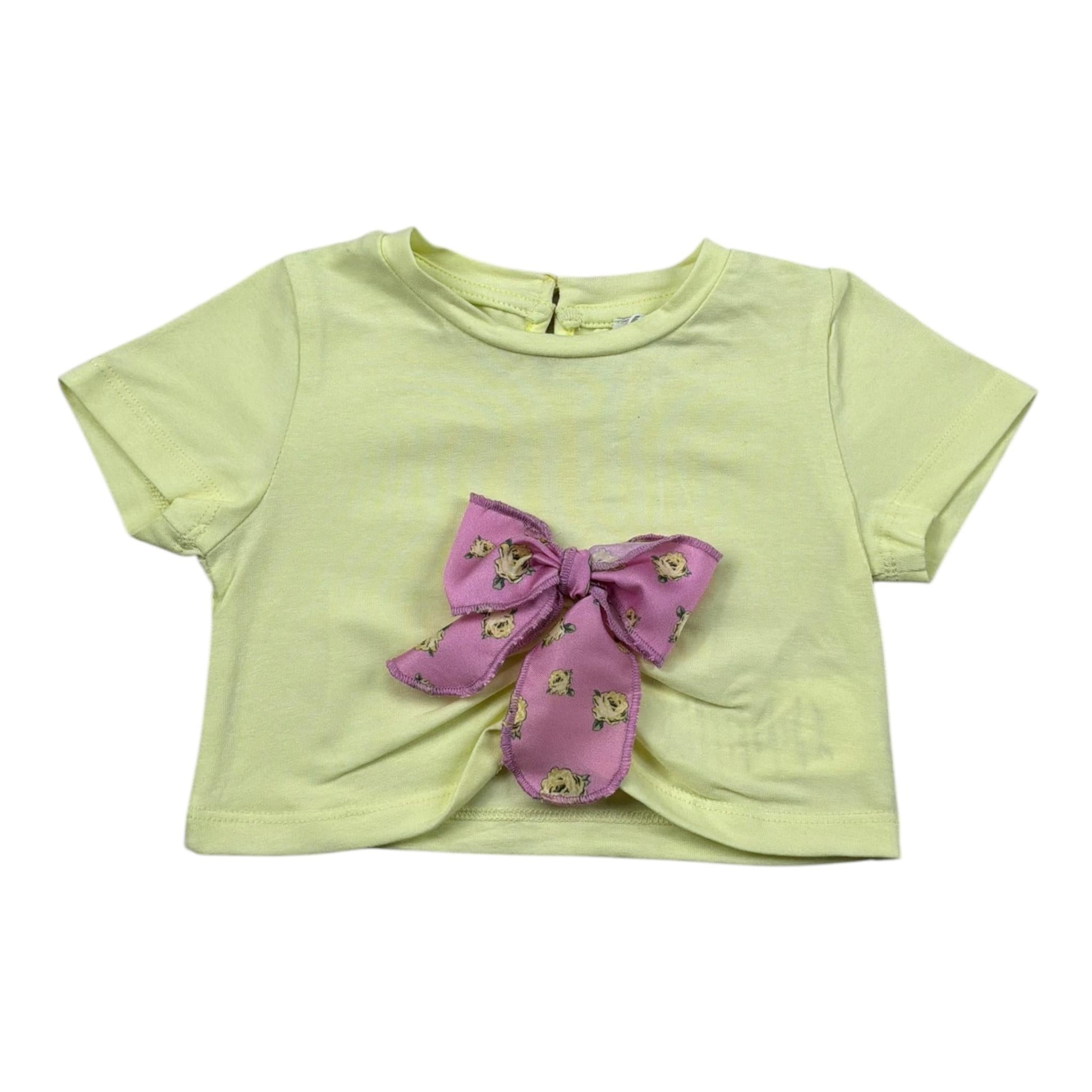 M+E' T-Shirt Girocollo Tinta Unita con Fiocco per Bambina UE1747 GIALLO M+E' 