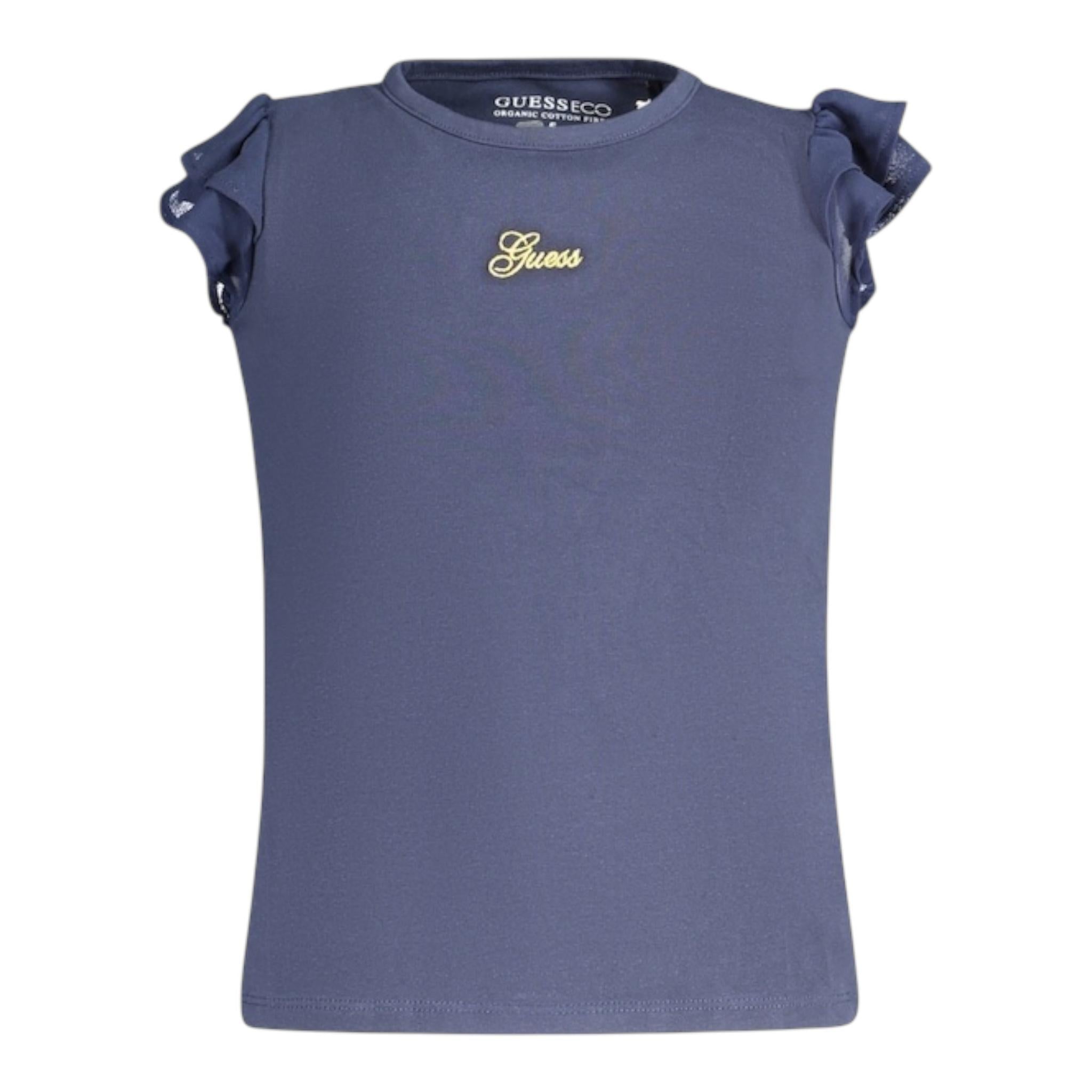 Guess Canotta Girocollo con Maniche In Tulle Tinta Unita con Stampa per Neonata K4GI20K6YW1 BLU GUESS 