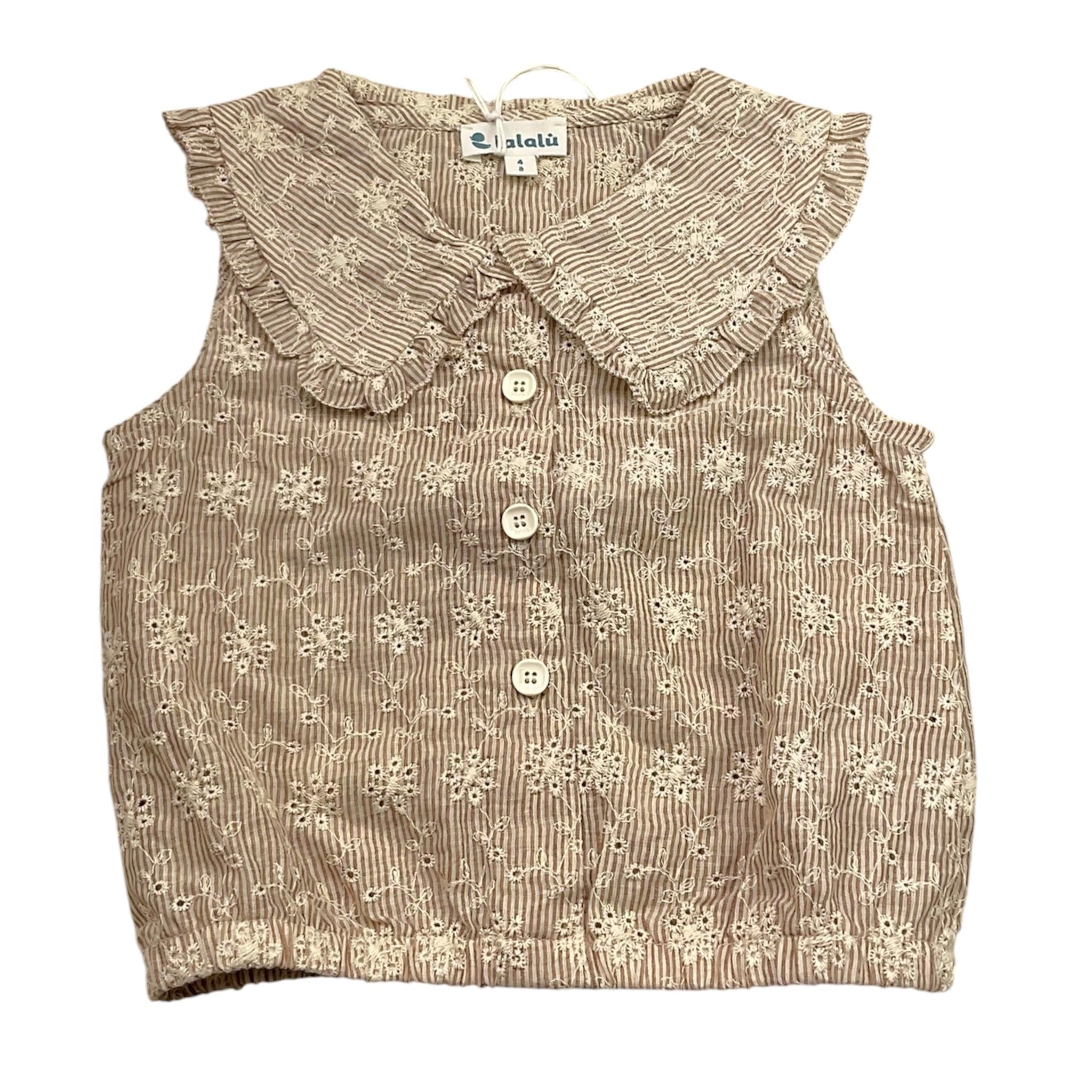 Lalalu' Camicia Tinta Unita con Fiori E Fantasia A Righe per Bambina CML70PB PANNA LALALU' 