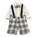 Carlo Pignatelli 3-teiliges Set Hemd-Latzhose-Fliege Weiß/Blau für Neugeborene