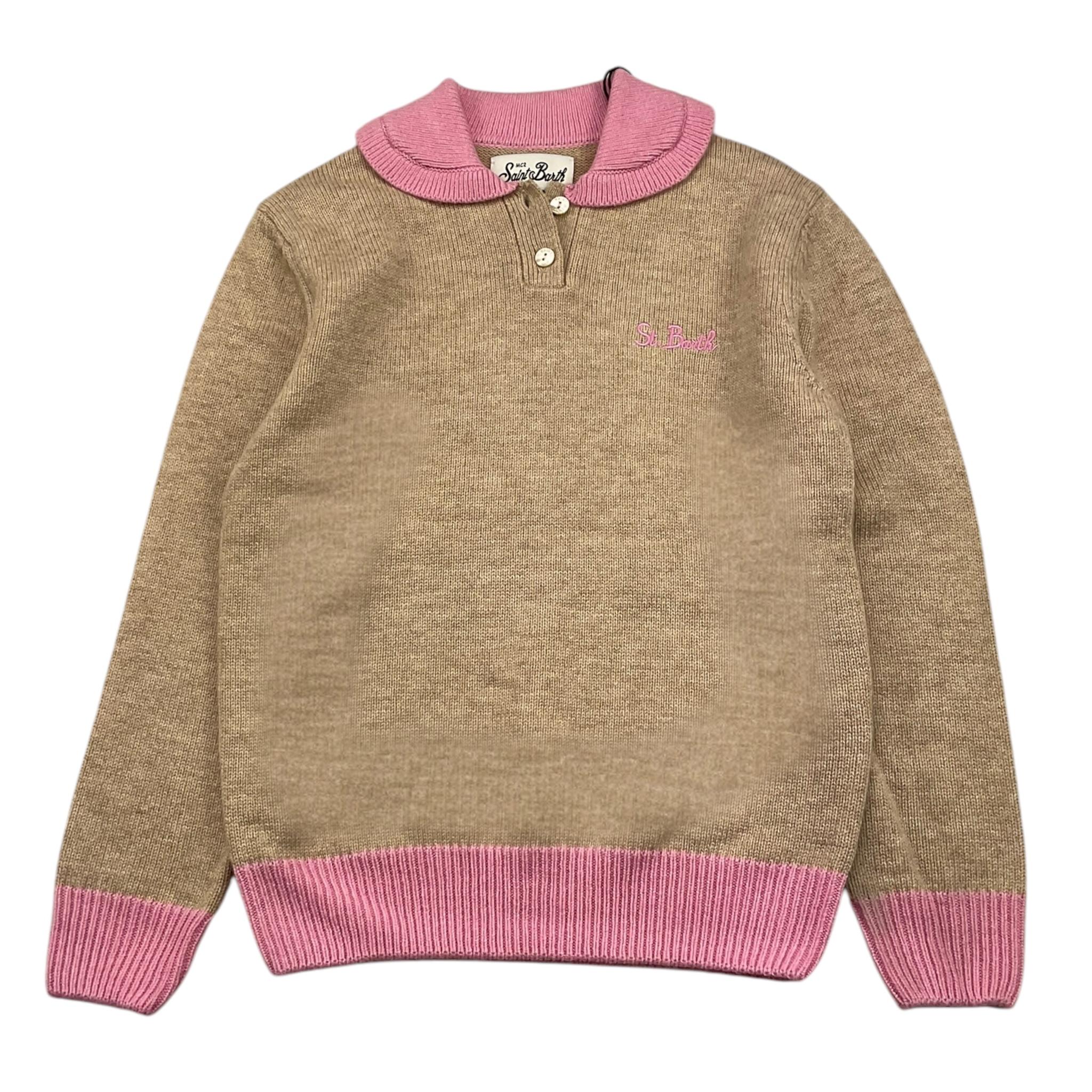 SAINT BARTH maglia tinta unita con colletto in contrasto Sabbia per Bambina COS0001 SABBIA SAINT BARTH 
