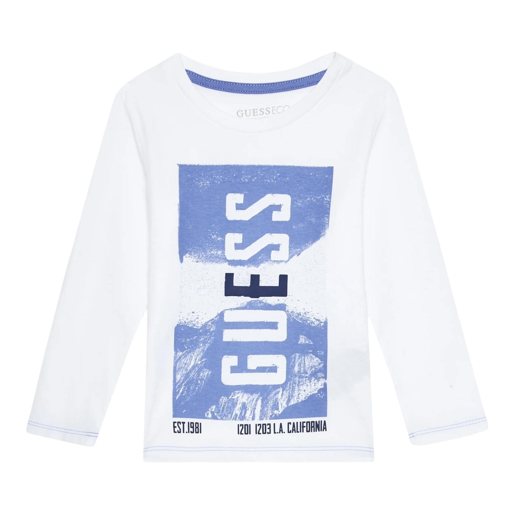 GUESS shirt girocollo tinta unita con stampa in contrasto Bianco per Bambino N4BI14I3Z14 BIANCO GUESS 