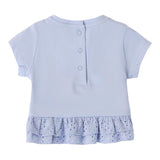 Mini Banda T-Shirt Rundhalsausschnitt Einfarbig mit Stickerei Puderblau für Baby Mädchen