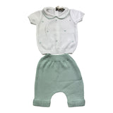 Little Bear 2-teiliges Set, zweifarbiges Hemd-Hose-Set in Weiß/Aquagrün für Neugeborene