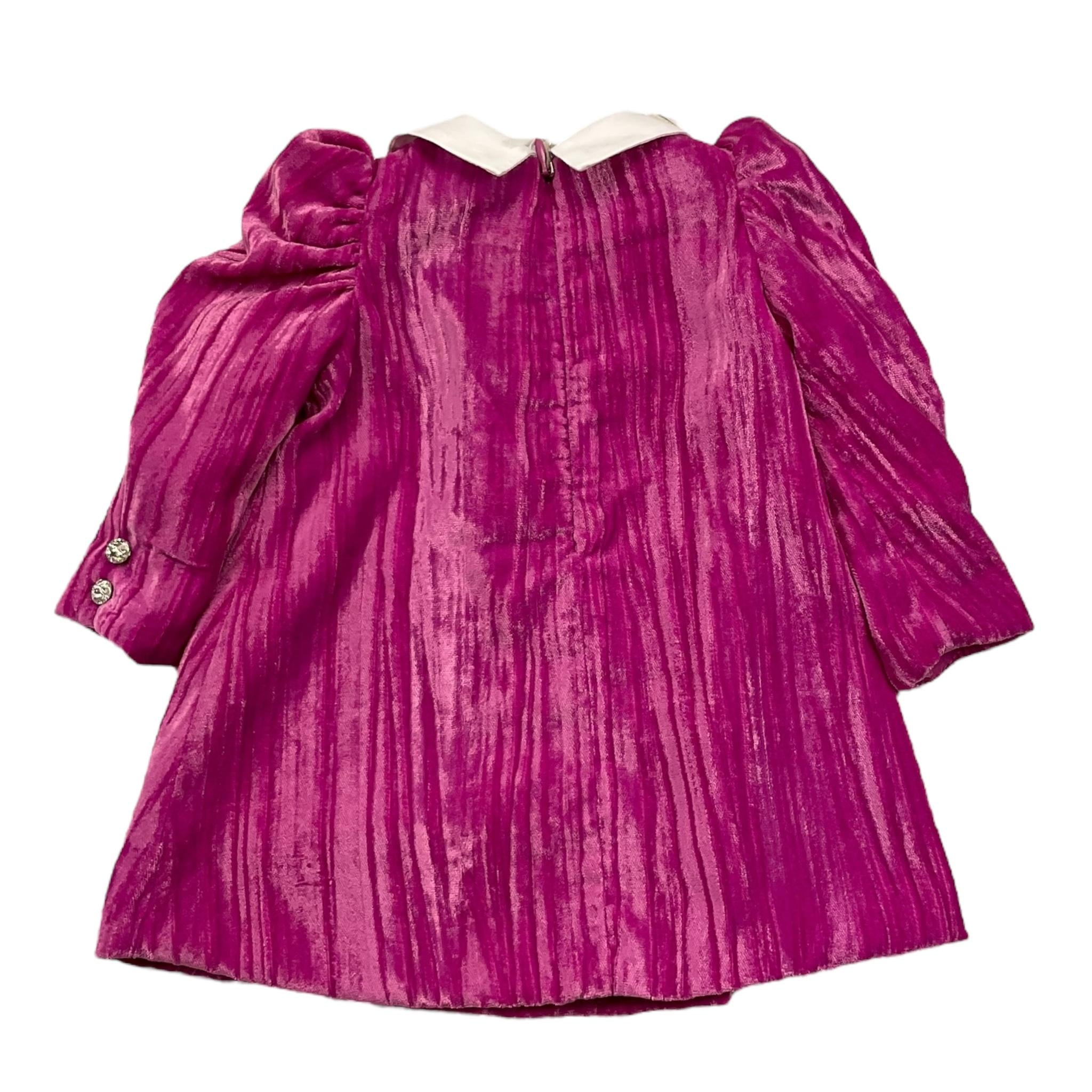 PETIT abito manica lung tinta unita in velluto Fuxia per Neonata S2016323 FUXIA PETIT 