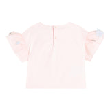 Das Eulen-Top in Volltonfarbe mit rosa Blumenapplikationen für Mädchen