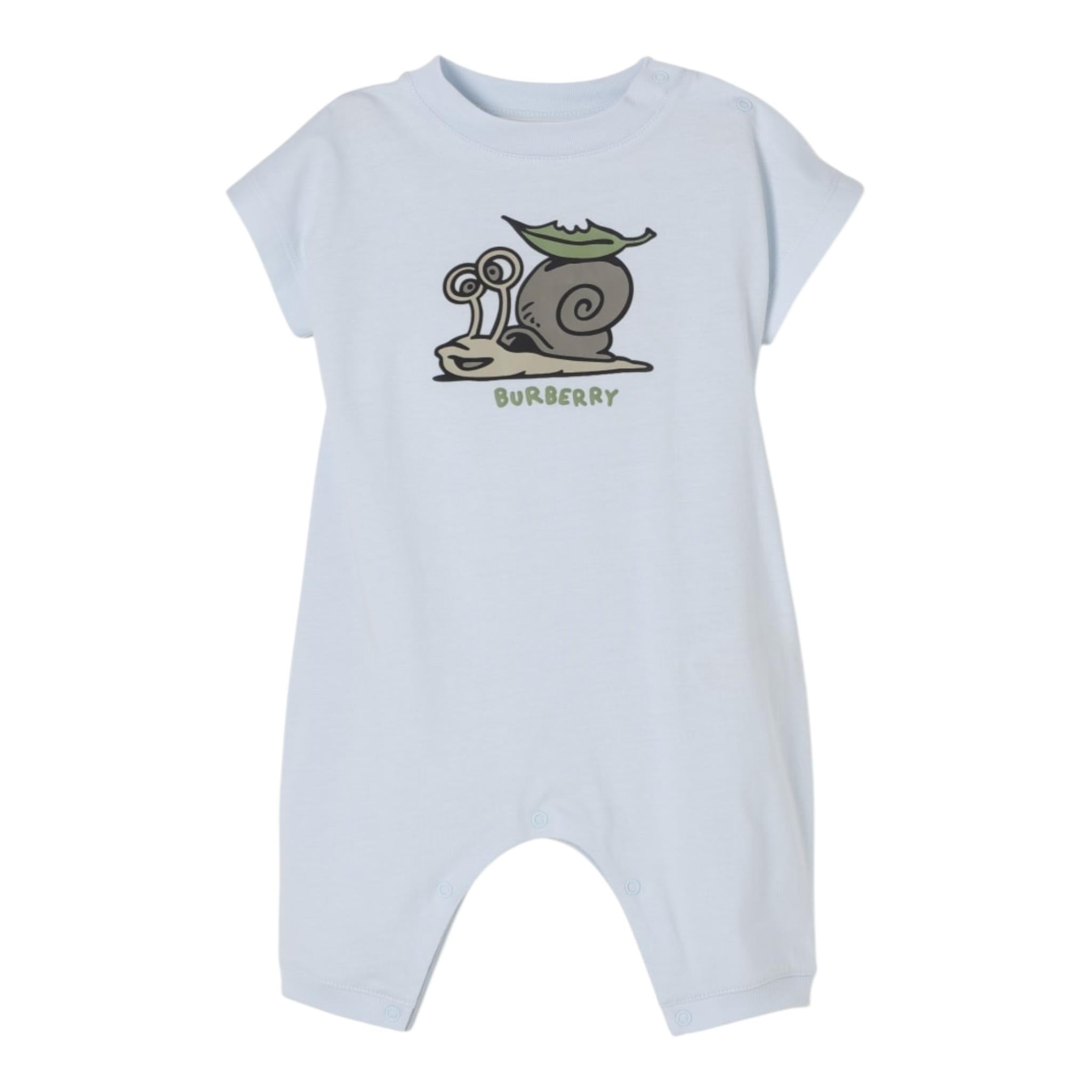 Burberry Pagliaccetto Girocollo Tinta Unita con Stampa per Neonato 8100678 AZZURRO BURBERRY 