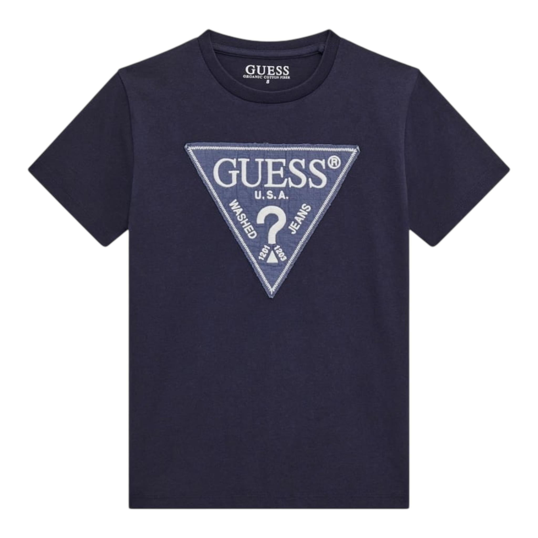 Guess T-Shirt Girocollo Tinta Unita con Stampa per Bambino L5RI14K8HM4 BLU GUESS 