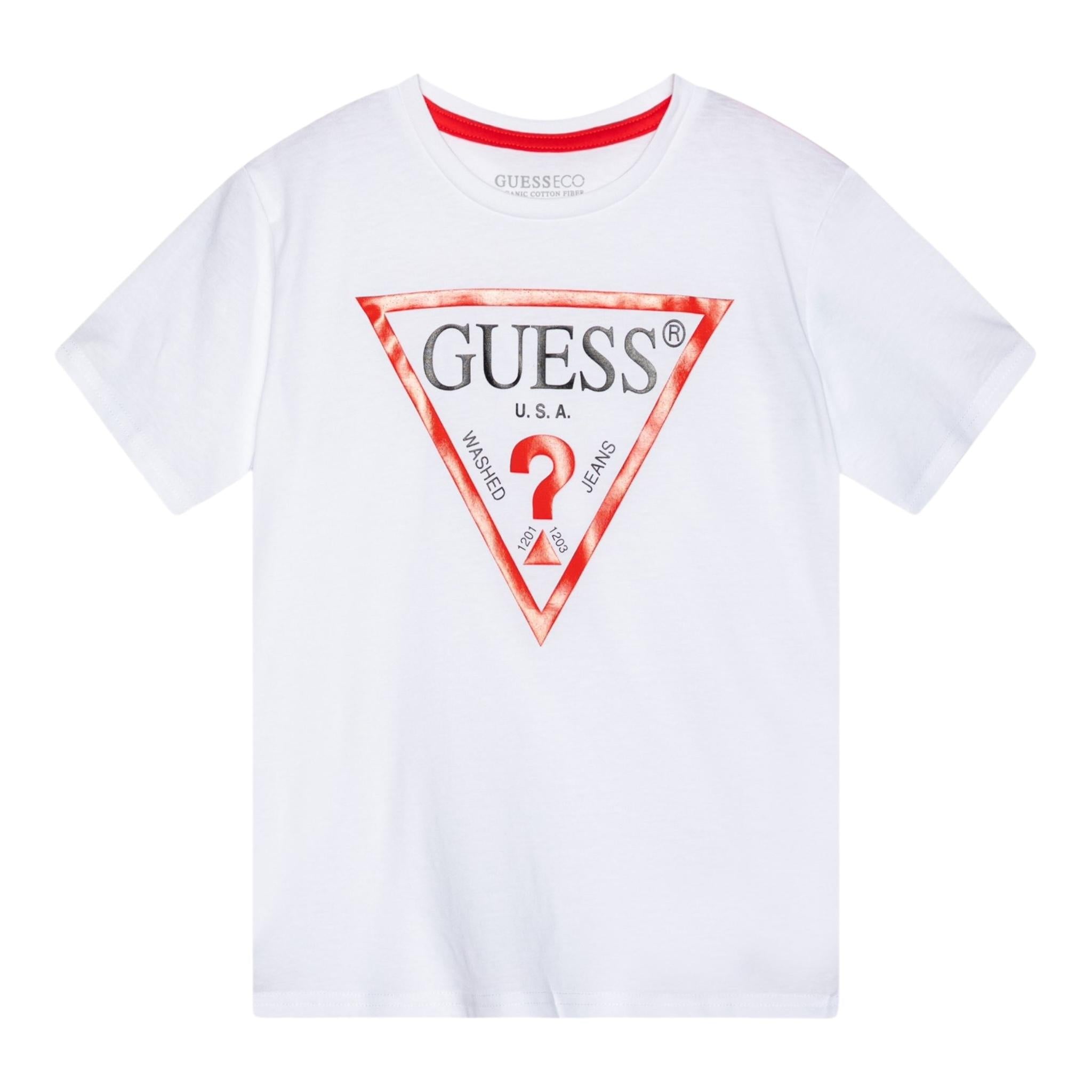 Guess T-Shirt Tinta Unita con Stampa per Neonato N73I55K8HM0NX BIANCO GUESS 