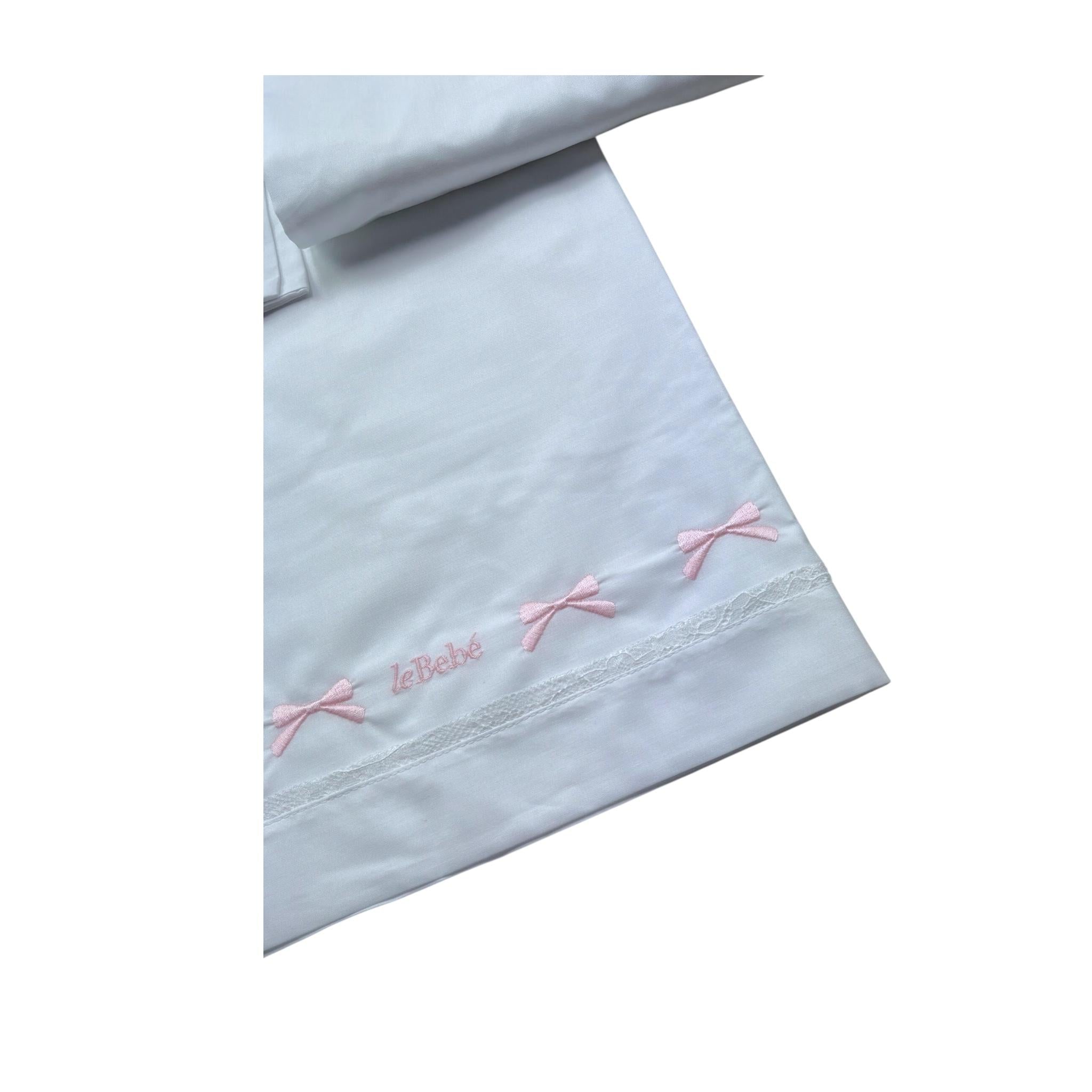 Le Bebe' Lenzuola Set 3 Pezzi Tinta Unita con Stampa per Neonata LBG6344 BIANCO LE BEBE' 