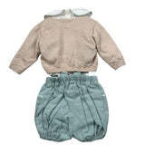 Marlu' Complet 3 Pezzi Camicia-Pagliaccetto-Cardigan per Neonato EM60560 BEIGE/VERDE MARLU' 