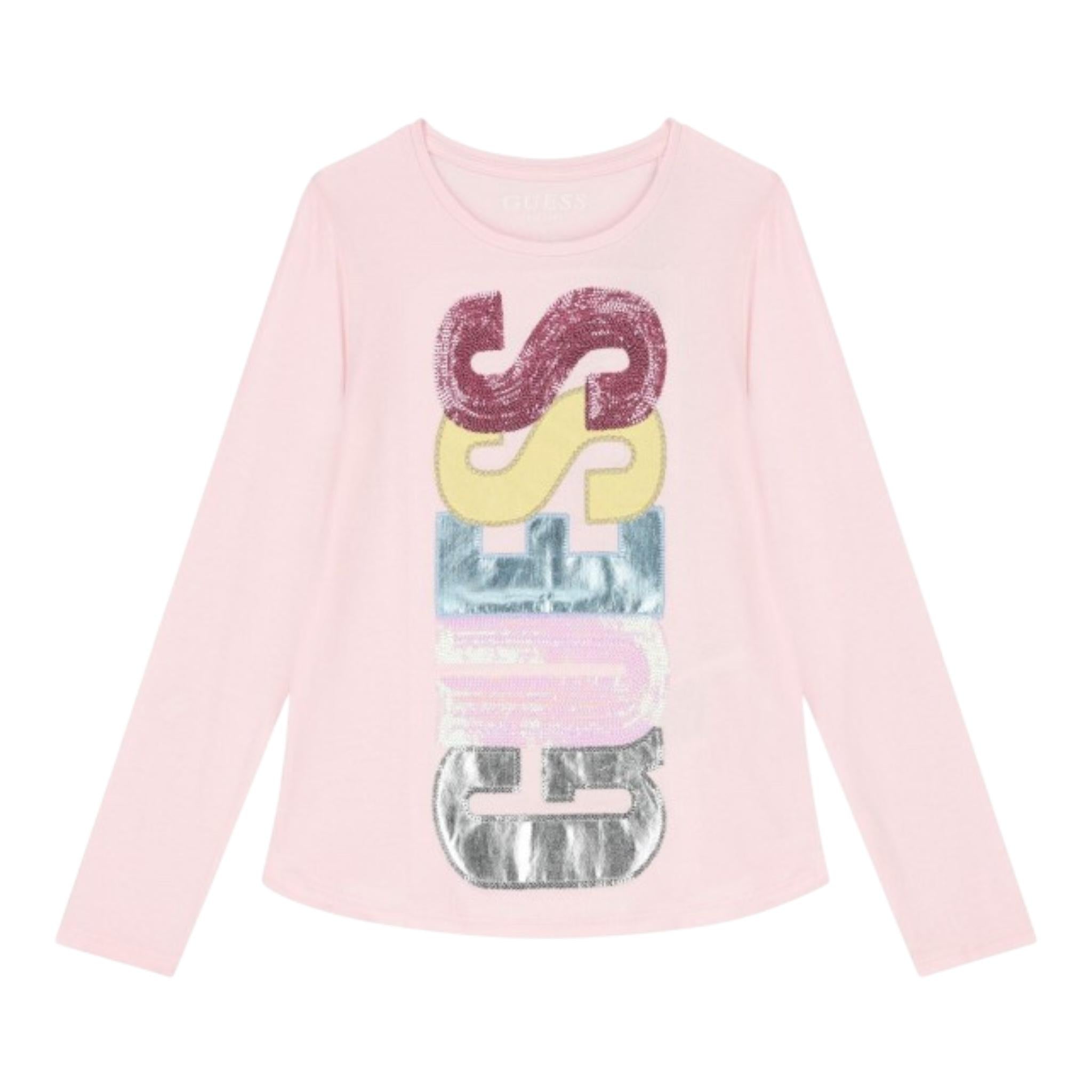 GUESS shirt girocollo tinta unita con stampa Rosa per Neonata K4YI06KAPO0X ROSA GUESS 