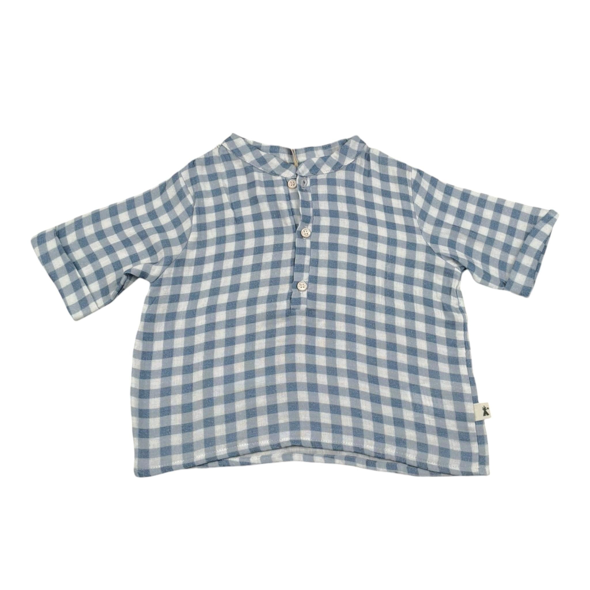 Petit Indi Camicia Tinta Unita con Fantasia A Quadri per Neonato SS25BK7133X BLU PETIT INDI 