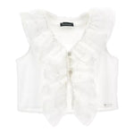 Monnalisa Camicia Giromanica Tinta Unita con Rouches per Bambina 41E302 BIANCO MONNALISA 