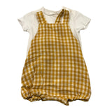 Teddy E Minou Zweifarbiges Set Latzhose-T-Shirts Weiß/Gelb Für Baby Mädchen