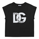 Dolce & Gabbana T-Shirt Girocollo Tinta Unita con Logo per Neonata L5JTIDN NERO DOLCE & GABBANA 