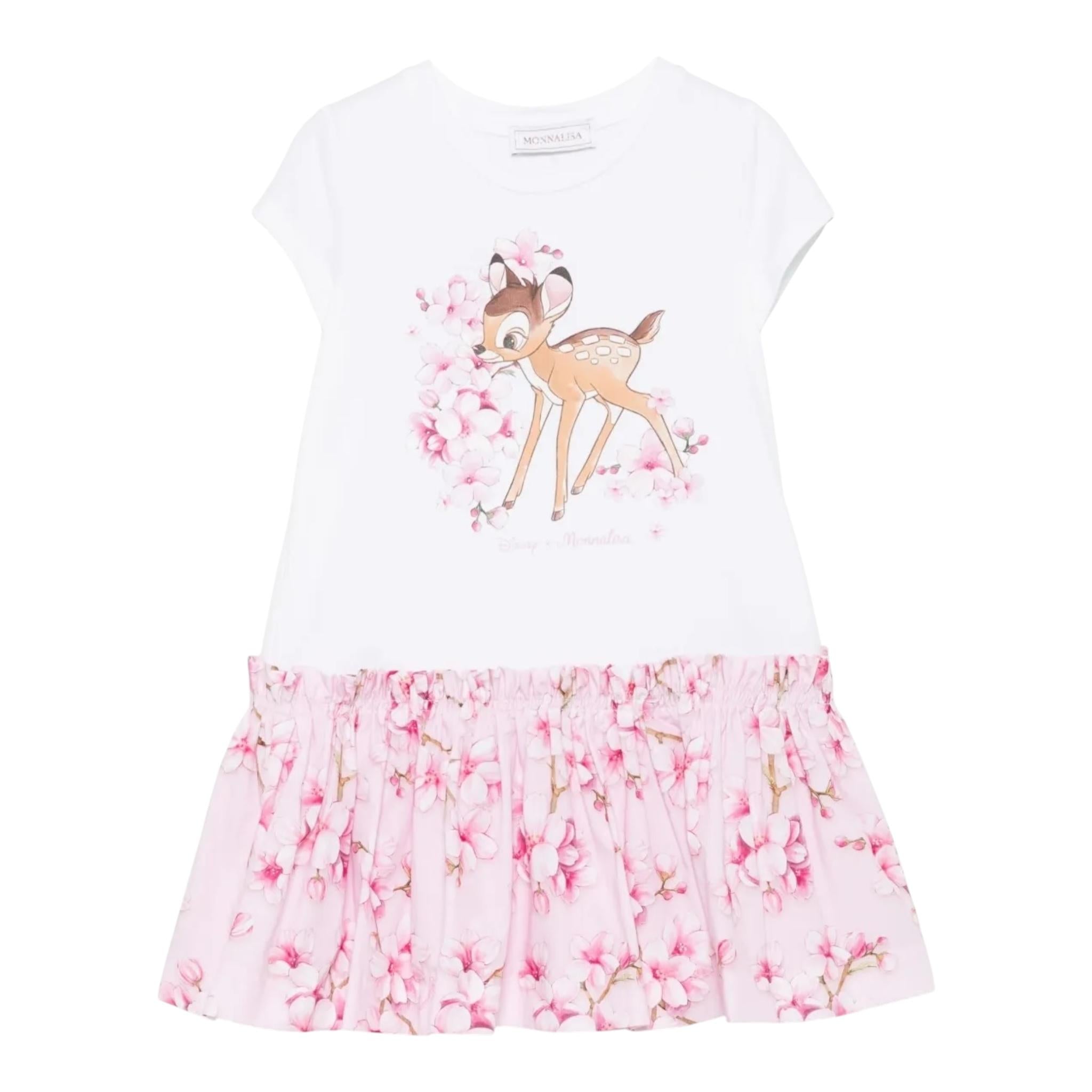 Monnalisa Abito Tinta Unita con Fantasia Fiori per Bambina 11E906X BIANCO/ROSA MONNALISA 