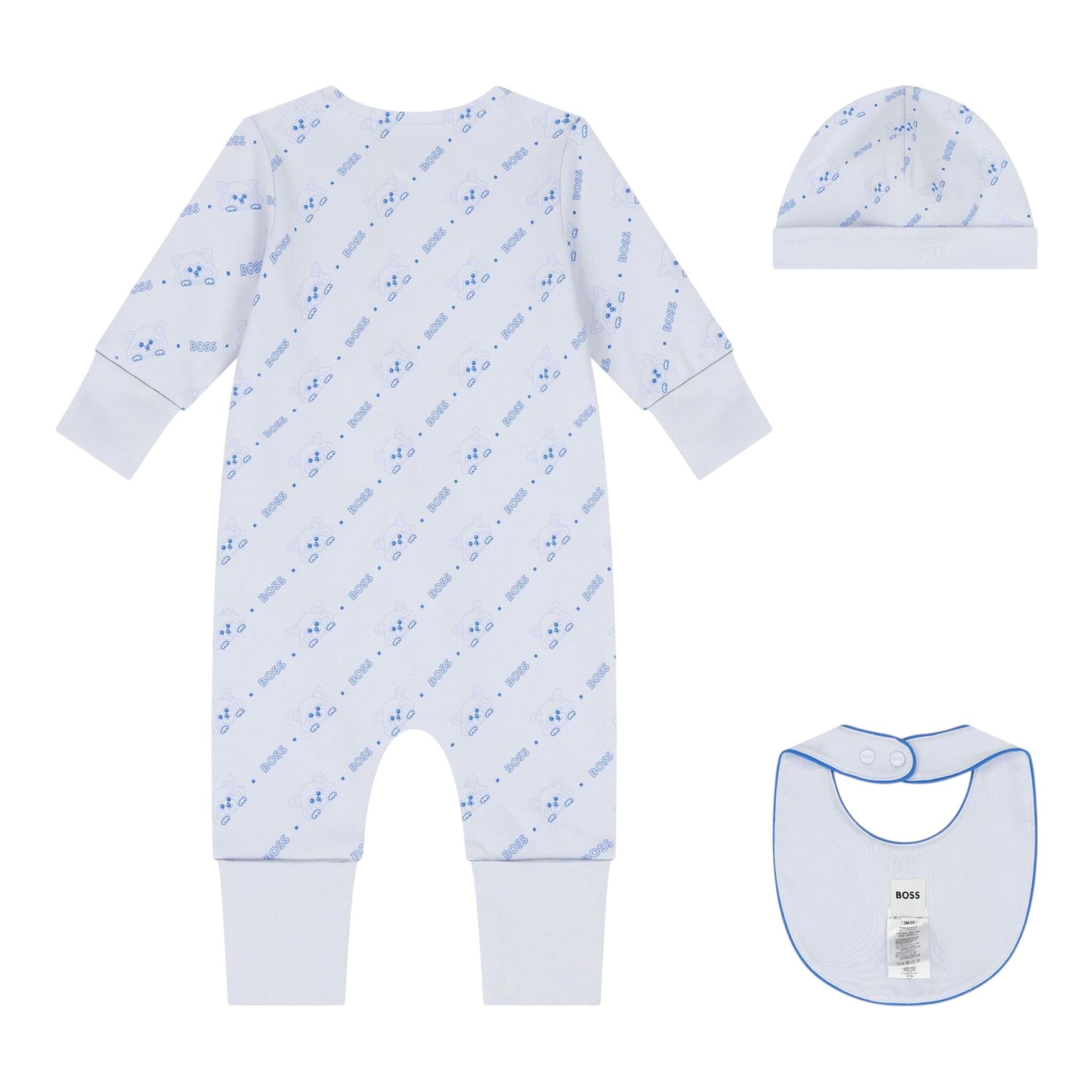 Boss Completo 3 Pezzi Tutina-Bavetta-Cappelli per Neonato J52219 AZZURRO BOSS 