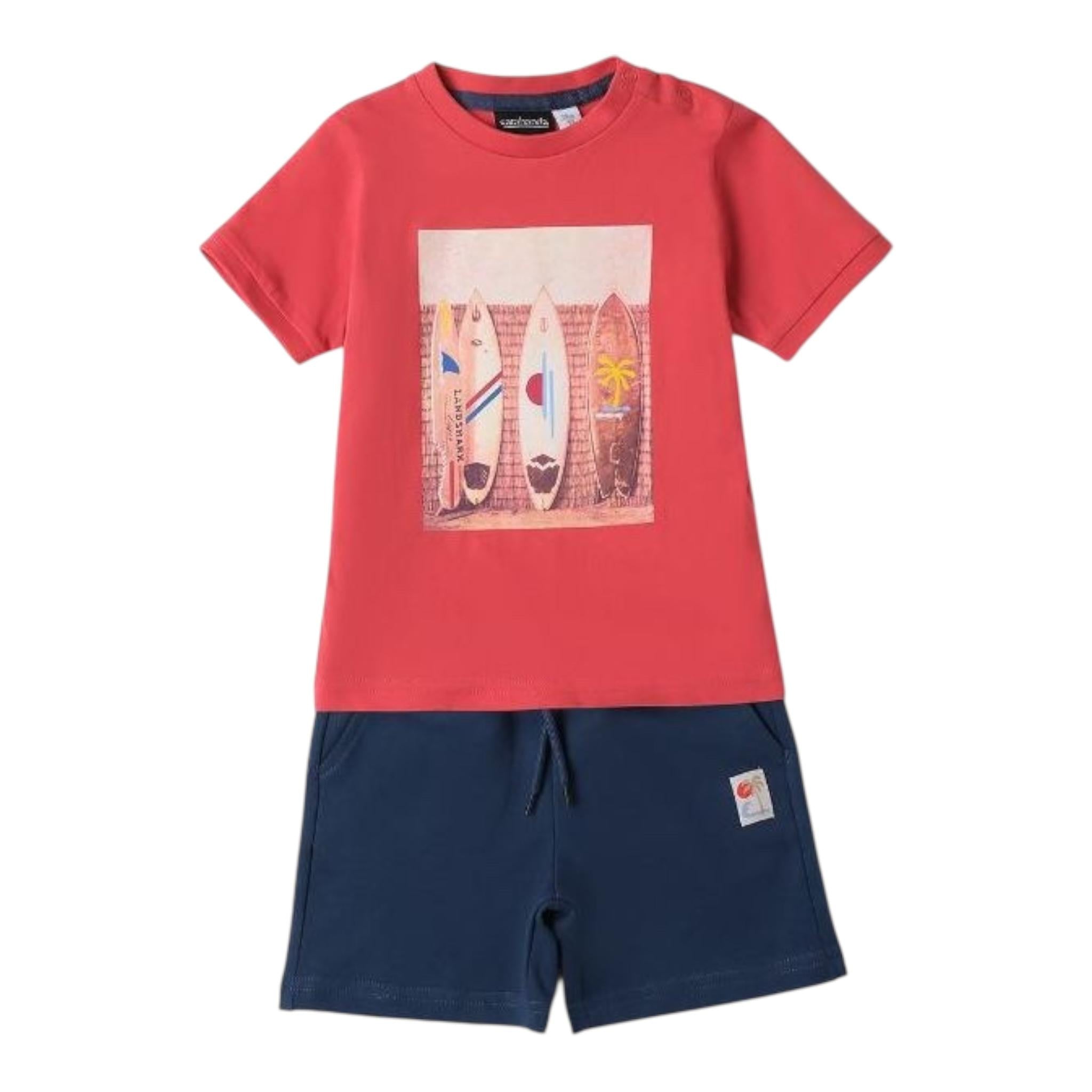 Sarabanda Completo 2 Pezzi T-Shirt-Bermuda Bicolore per Neonato 0B163N BIANCO/ROSSO SARABANDA 