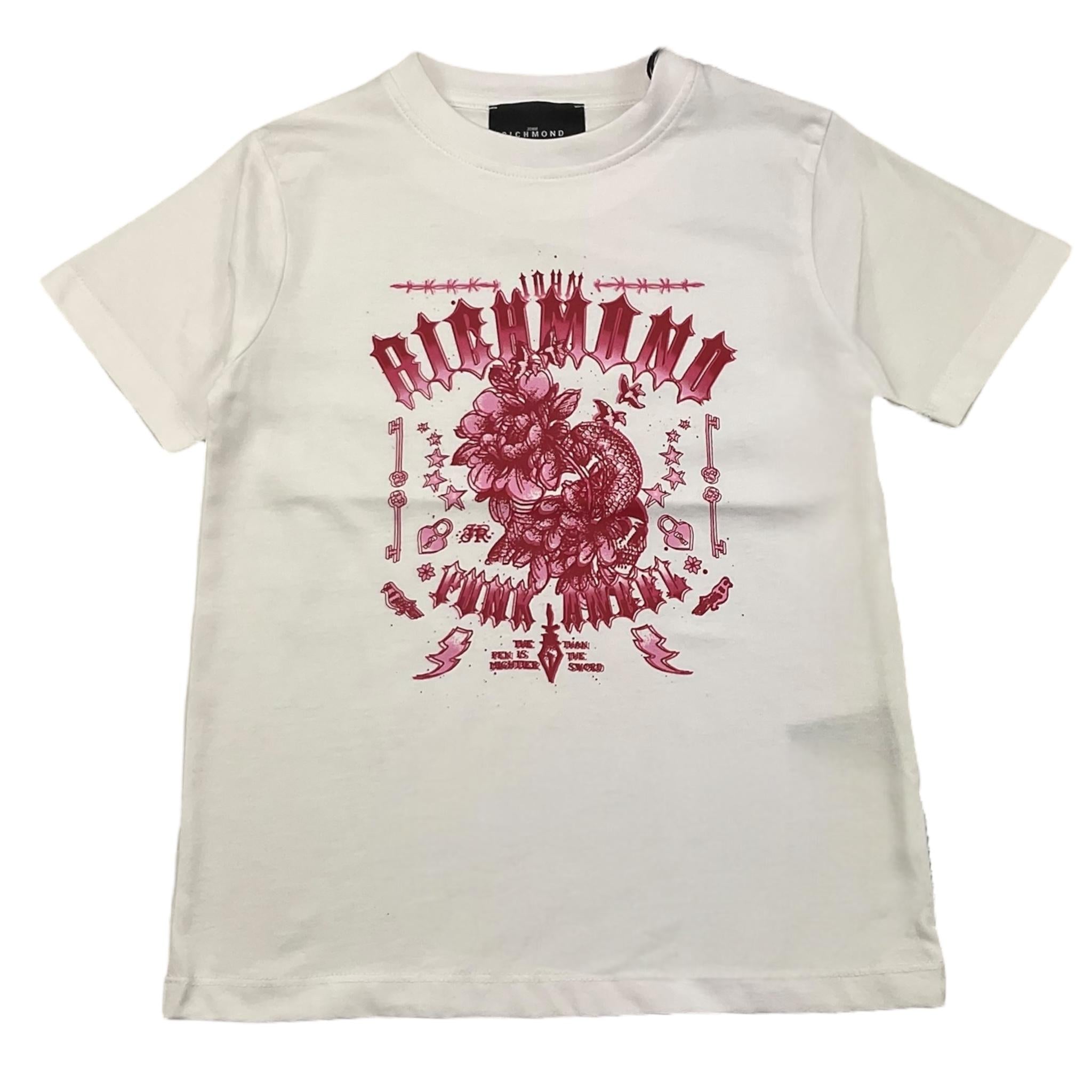 JOHN RICHMOND t-shirt girocollo tinta unita con stampa in contrasto Bianco per Bambina RGA25095TS BIANCO JOHN RICHMOND 