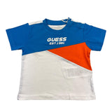 Guess Tricolor T-Shirt mit Rundhalsausschnitt und hellblauem Aufdruck für Neugeborene