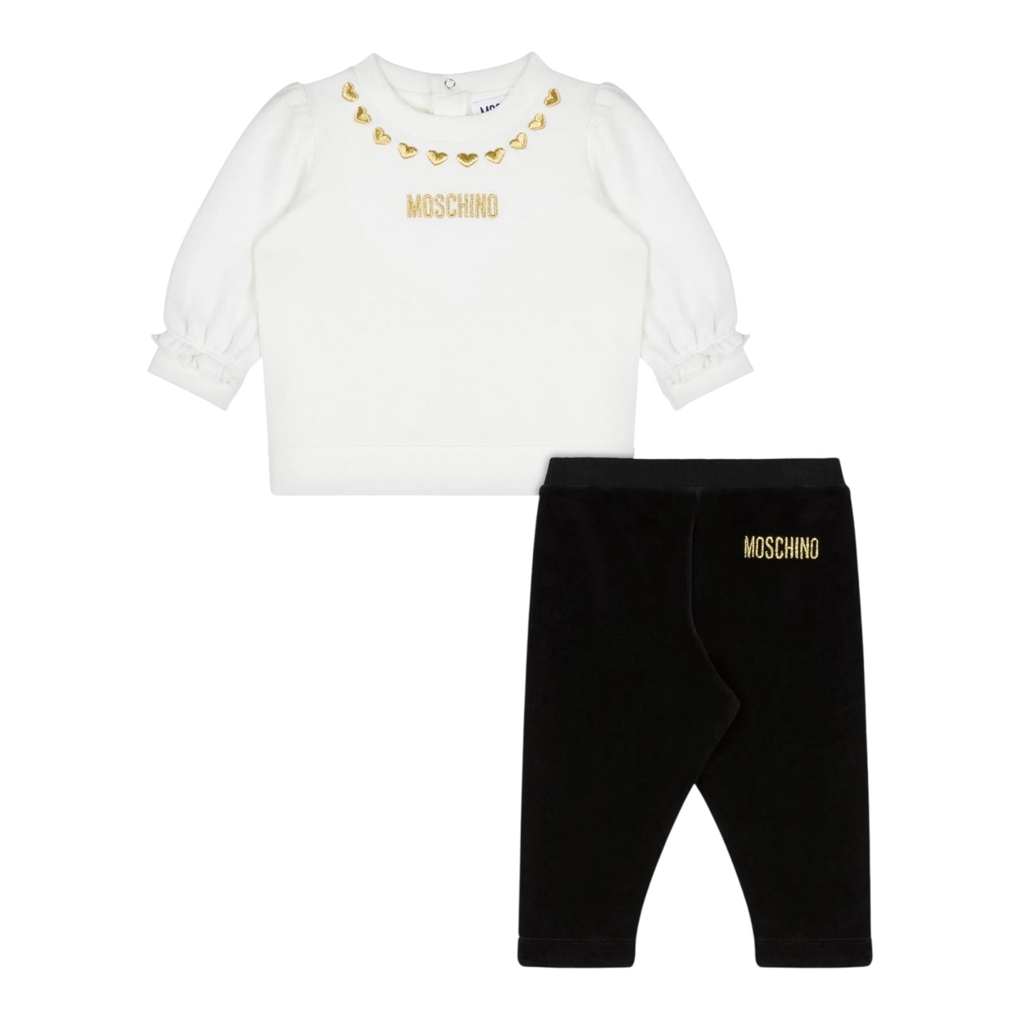 MOSCHINO completo 2 pezzi felpa-leggins in velluto Bianco/nero per Neonata MDK02XX BIANCO/NERO MOSCHINO 