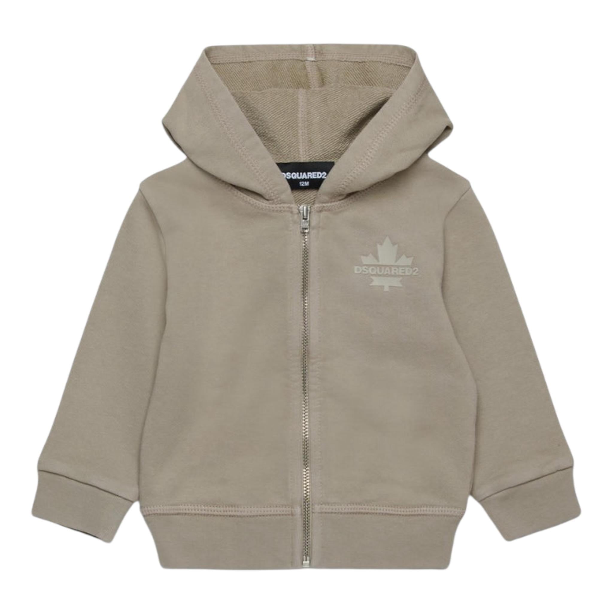 Dsquared2 Felpa Tinta Unita con Zip E Cappuccio per Neonato DQ2863 BEIGE DSQUARED2 