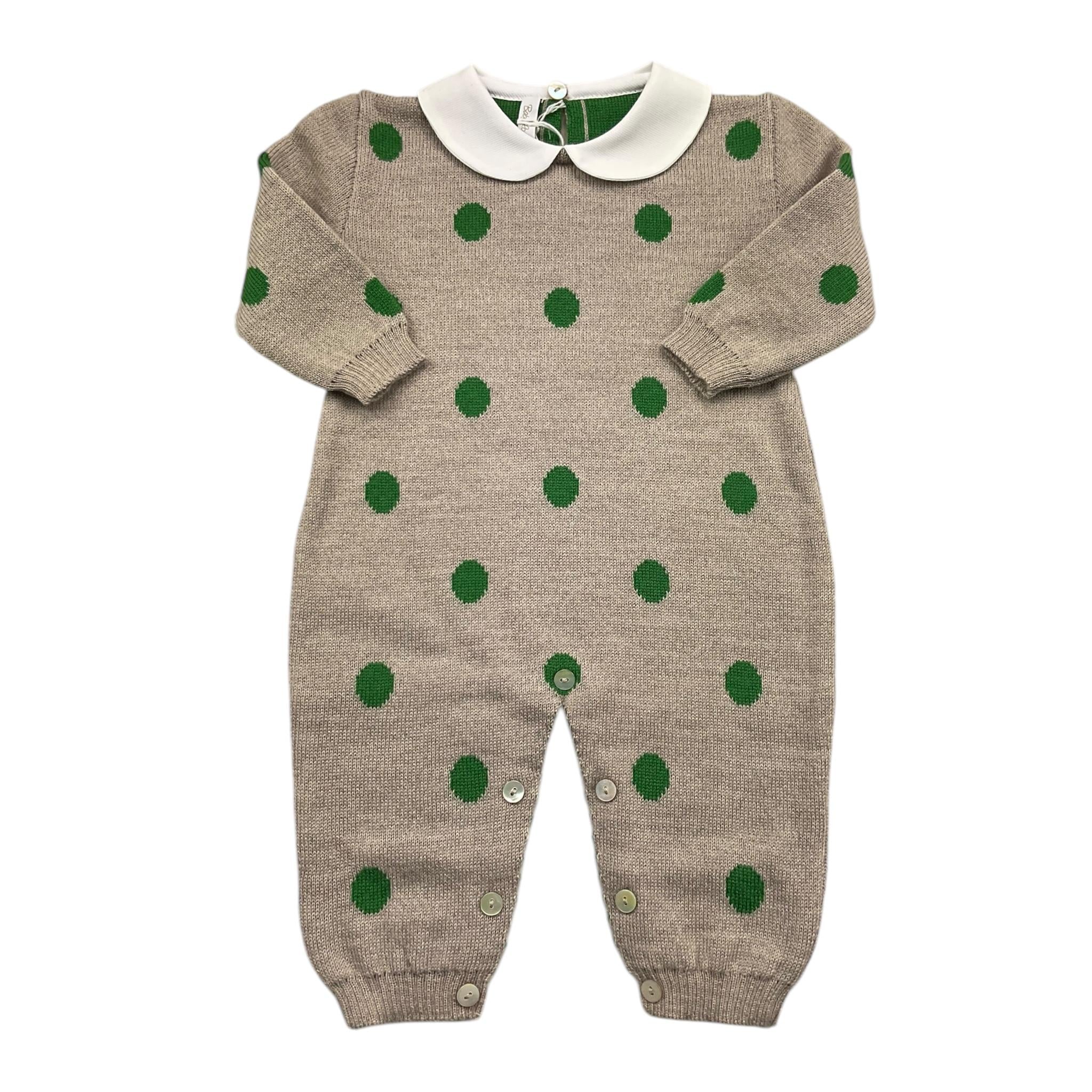 BABY LORD tutina tinta unita con pois in contrasto Fango per Neonata 332 FANGO BABY LORD 