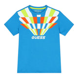 Guess T-Shirt Rundhalsausschnitt Einfarbig mit hellblauem Aufdruck für Neugeborene