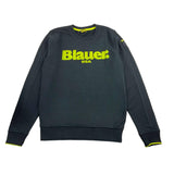 Blauer Rundhals-Sweatshirt, einfarbig, mit schwarzem Logo-Print für Jungen