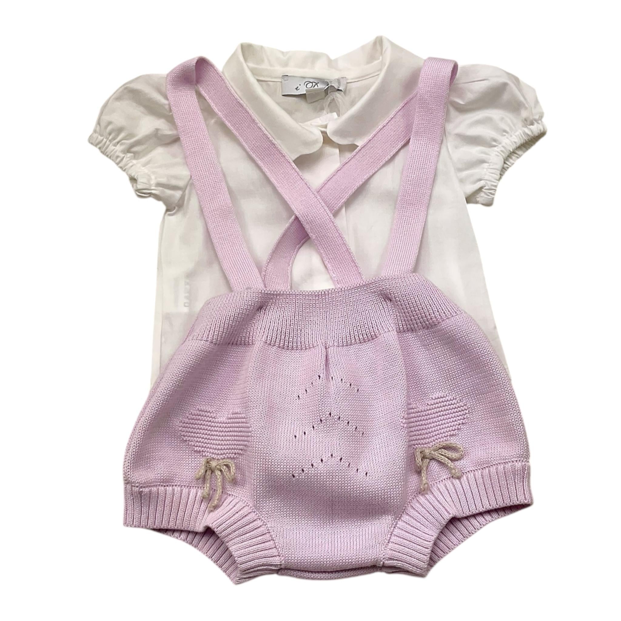 I Delfi Completo 2 Pezzi Camicia-Salopettes Bicolore per Neonata 25P5010 BIANCO/LILLA I DELFI 