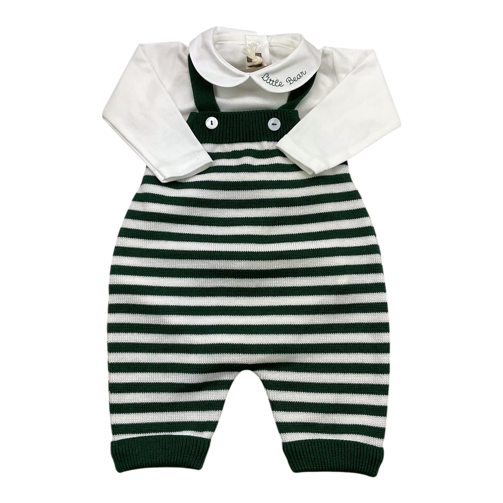 LITTLE BEAR completo 3pz body-salopettes-cardigan Verde per Neonato 5024 VERDE LITTLE BEAR 