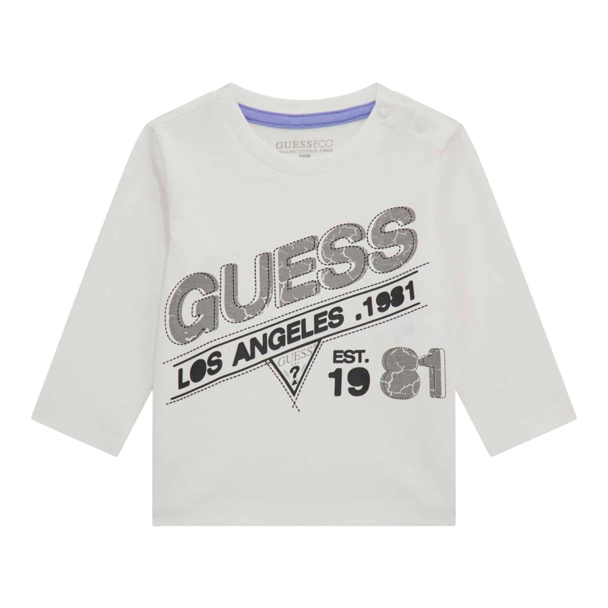 GUESS shirt girocollo tinta unita con stampa in contrasto Bianco per Neonato N4BI11I3Z4 BIANCO GUESS 
