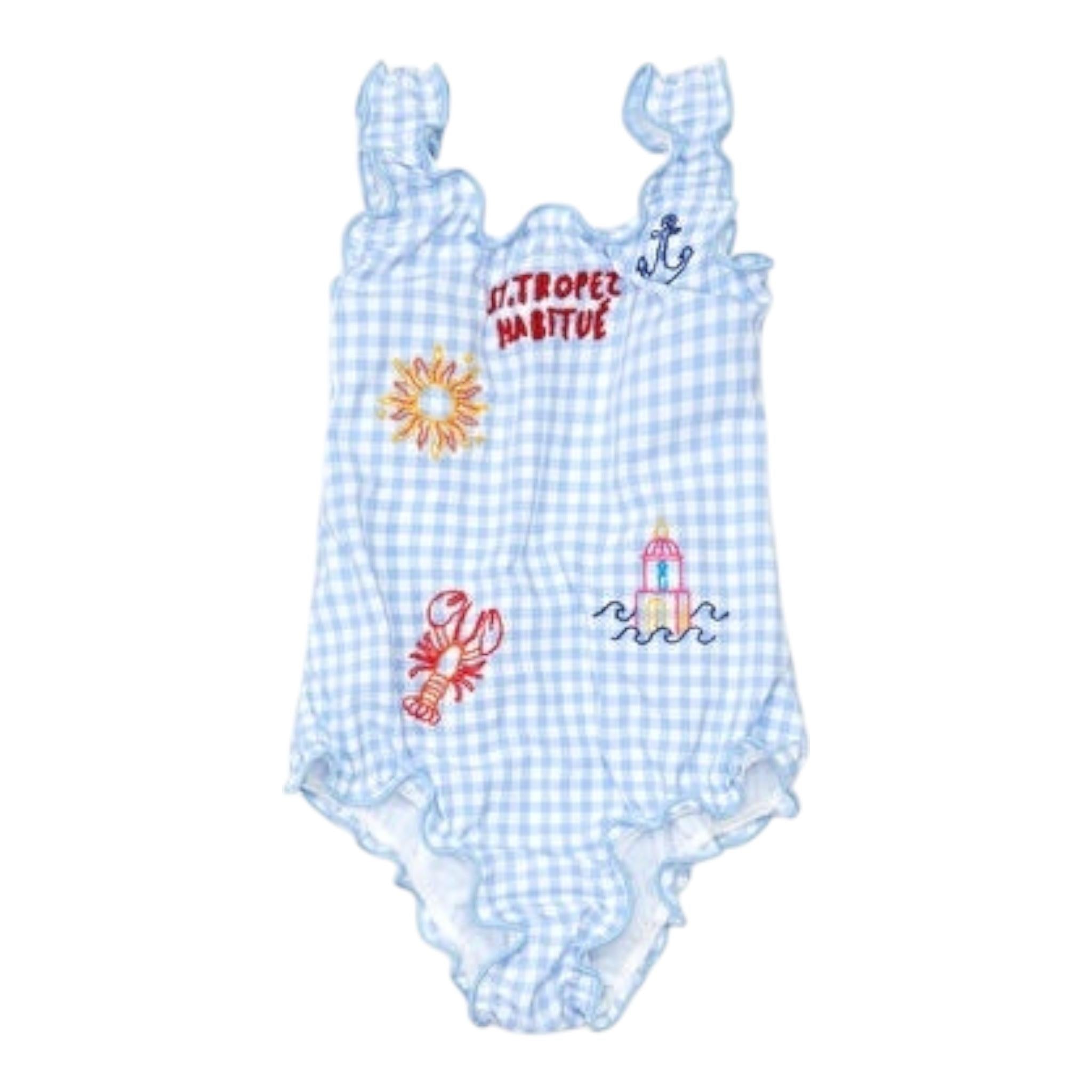 Saint Barth Costume Intero Bicolore con Fantasia A Righe per Neonata CLIO001N BIANCO/AZZURRO SAINT BARTH 