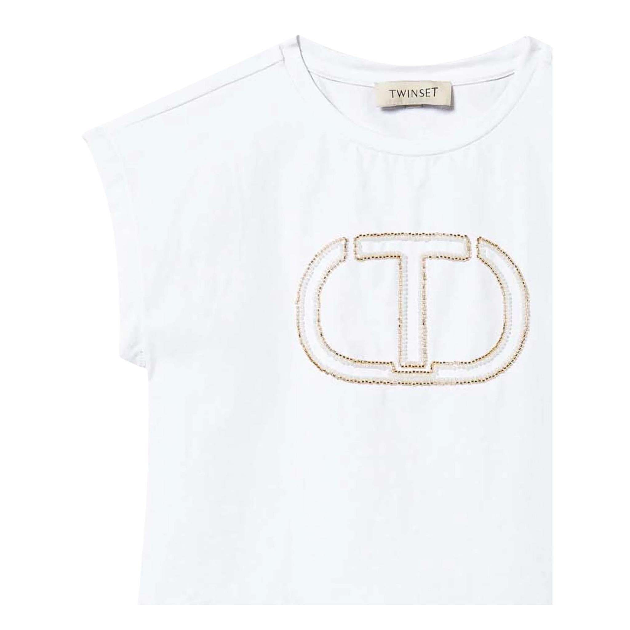 Twinset T-Shirt Girocollo tinta unita con Stampa Bianco per Bambina 251GJ2QR1X BIANCO TWINSET 