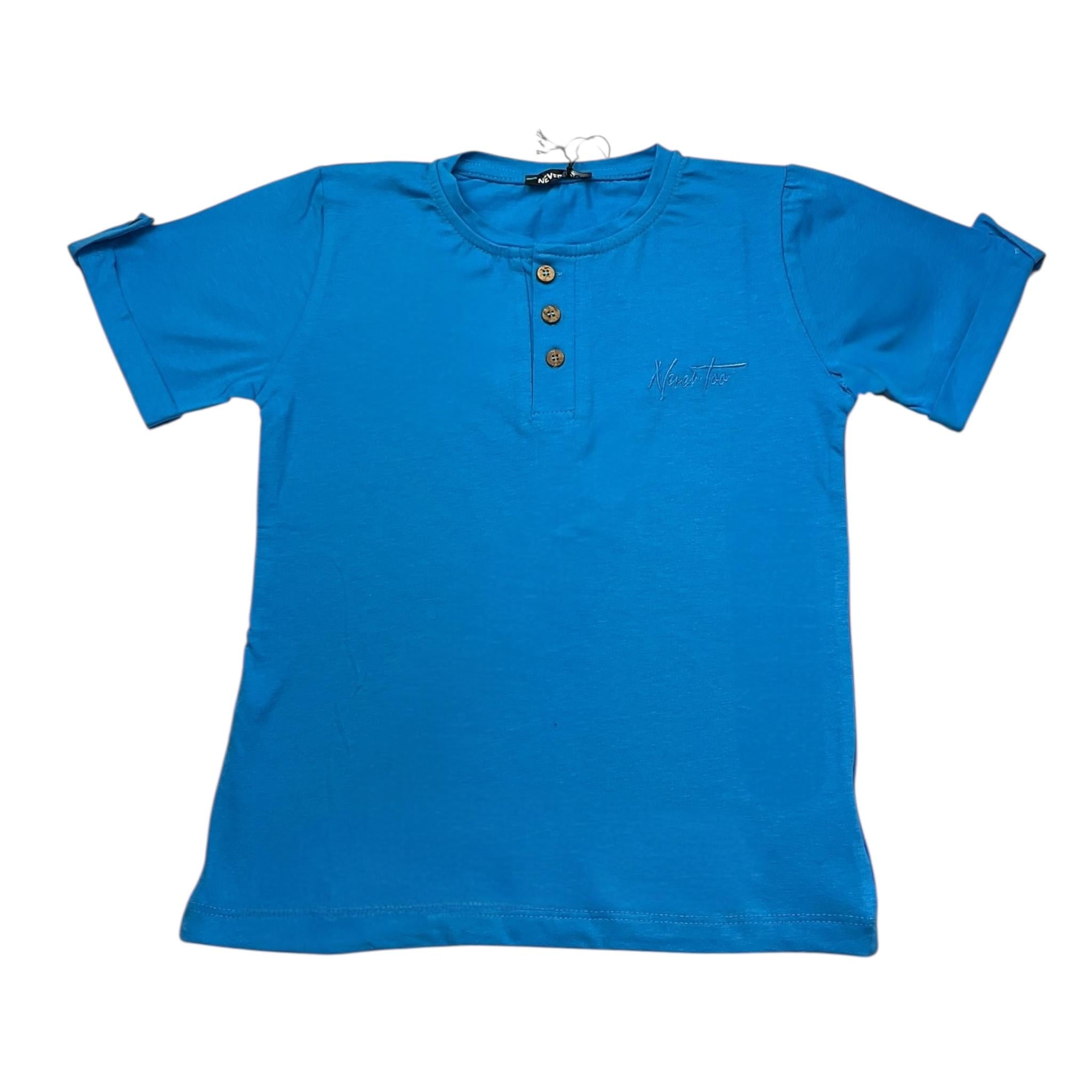Never Too T-Shirt Girocollo Tinta Unita con Bottoni per Bambino NT1573R COBALTO NEVER TOO 